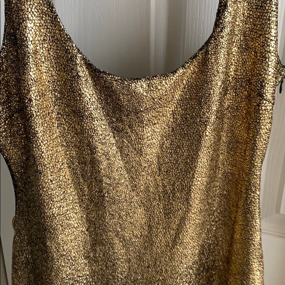 Vintage Gold Metallic Cocktail Dress Party Holiday Evening Size Large - Picture 5 of 9